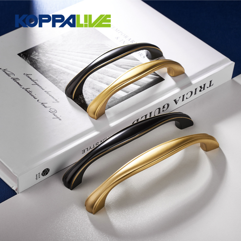 Koppalive European Solid Brass Drawer Pulls Minimalist Black and Gold Cabinet Handles for kitchen