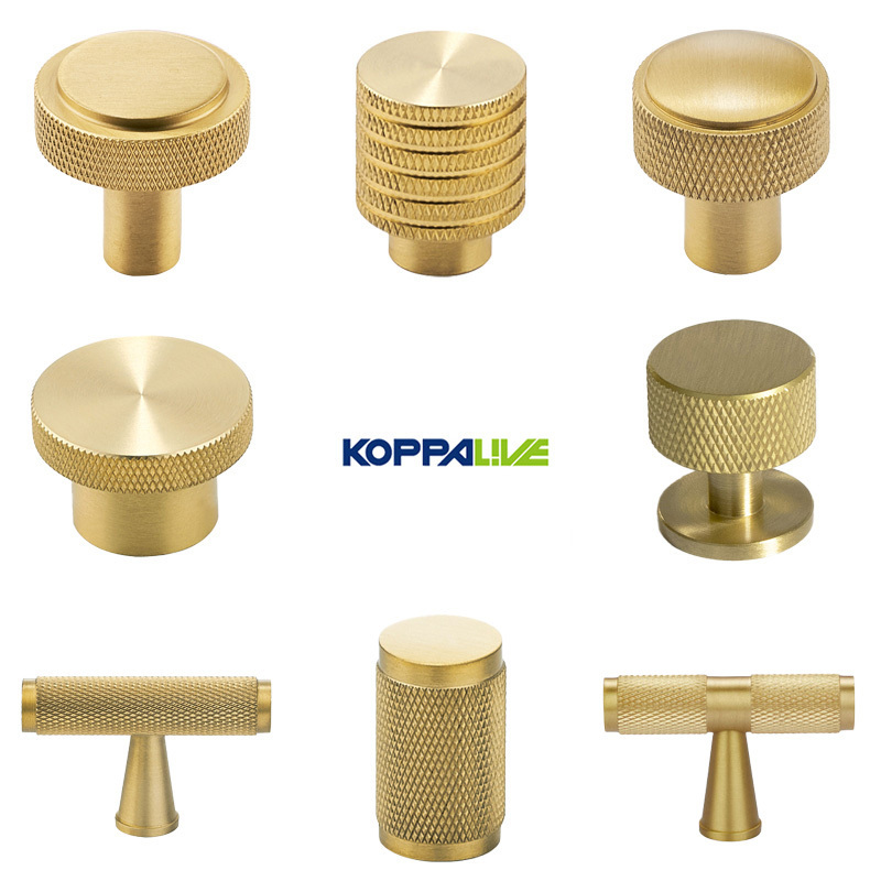 Koppalive small diameter knurled knobs modern copper cabinet handles knobs gold knurling solid brass drawer knob