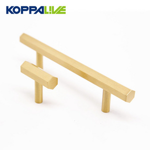 Koppalive Minimalist Hex Furniture Handles Knobs Gold Drawer Solid Brass Hexagonal T Bar Cabinet Pull