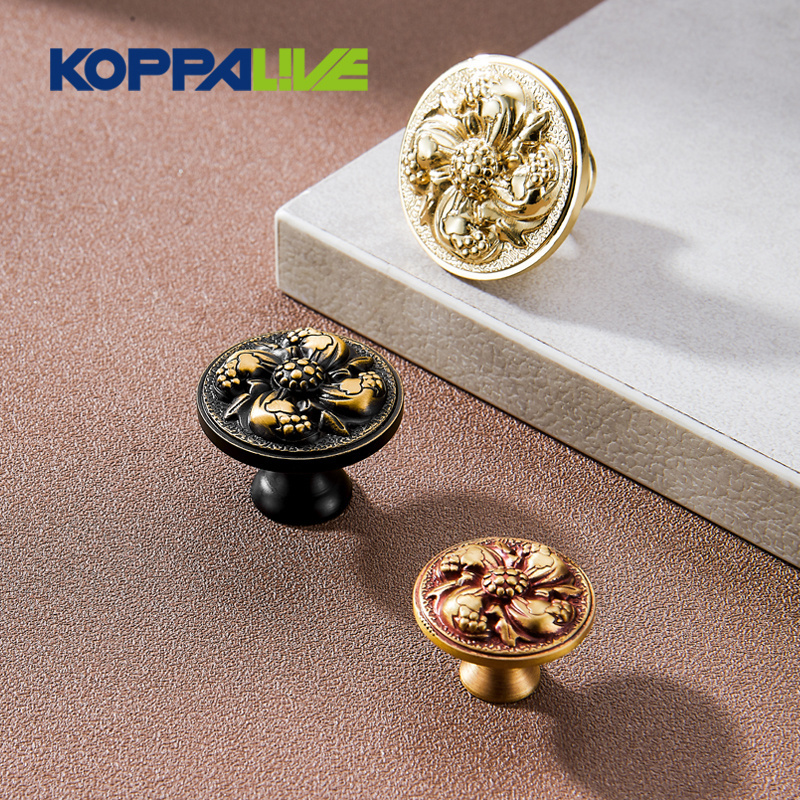 Koppalive Modern Ornate Dresser Knobs and Pulls Large Flower Antique Brass Drawer Door Cabinet Knobs