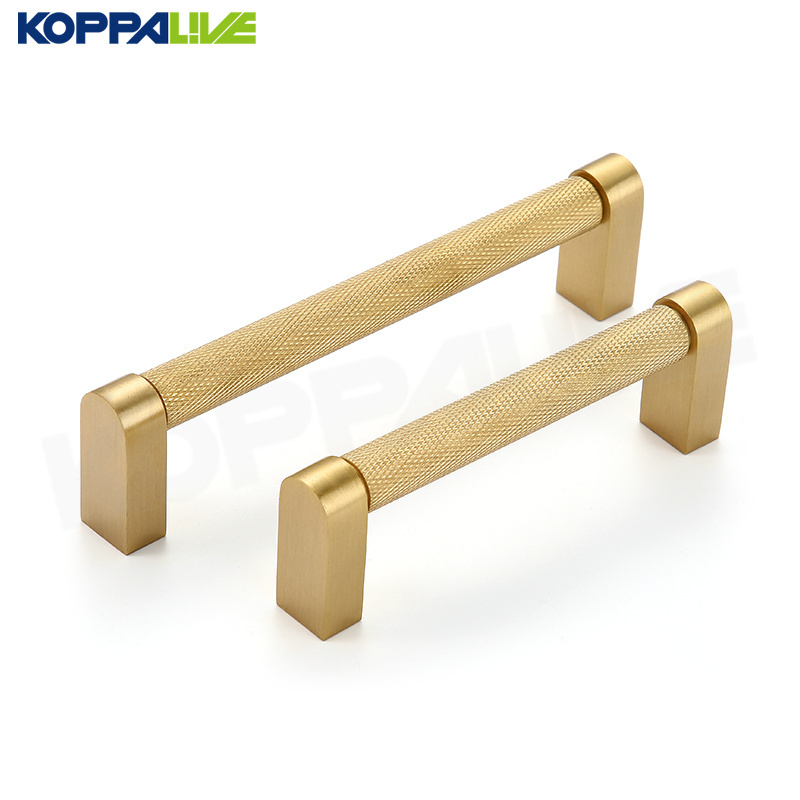 Koppalive Luxury satin gold knurled handle 96mm 15inch brass cupboard door kitchen cabinet long pulls handles