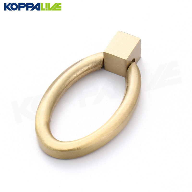 Koppalive Brushed Brass Kitchen Dressing Table Drawer Handles and Knobs Single Hole Drop Ring Gold Cabinet Pulls