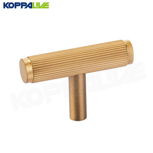 Koppalive Solid Brass Straight Stripes Furniture Handles Linear Knurled Brushed Cupboard Cabinet T Bar Knobs and Pulls