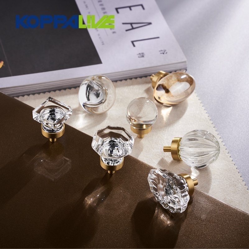 Koppalive Nordic Brass Cabinet Door Knobs Ball Shape Transparent Champagne Crystal Knobs