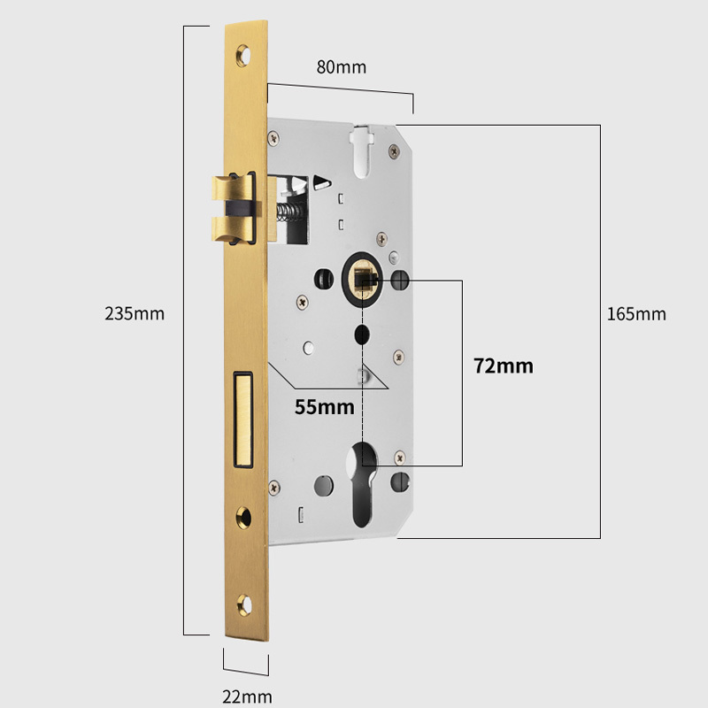 Koppalive Shiny Gold Interior Brass Door Handle with Solid Copper Lock Set for European Style Luxury Villa Bedroom