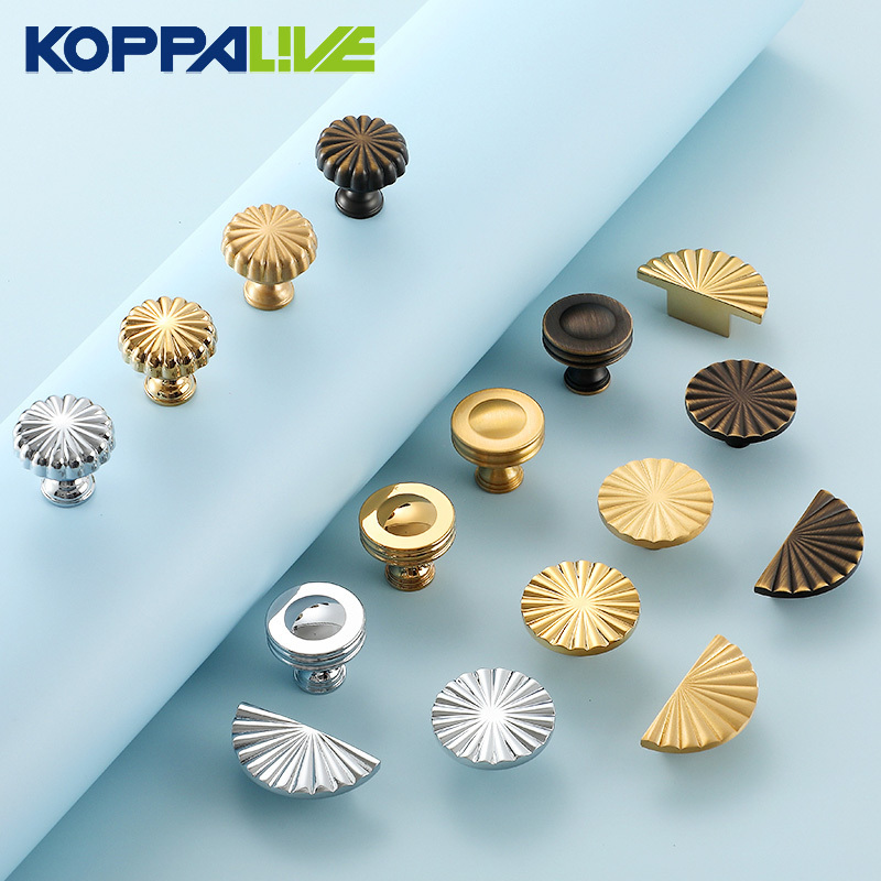 Koppalive Single Hole Copper Cabinet Handles Shiny Gold Sunflower Furniture Brass Kitchen Cabinet Drawer Knobs and pull