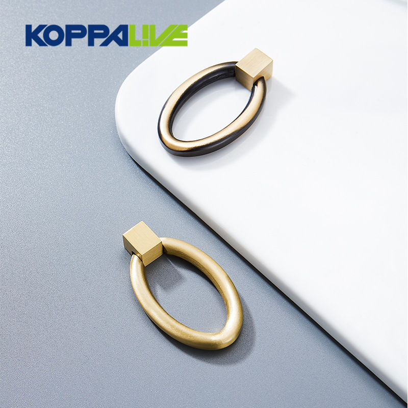 Koppalive Brushed Brass Kitchen Dressing Table Drawer Handles and Knobs Single Hole Drop Ring Gold Cabinet Pulls