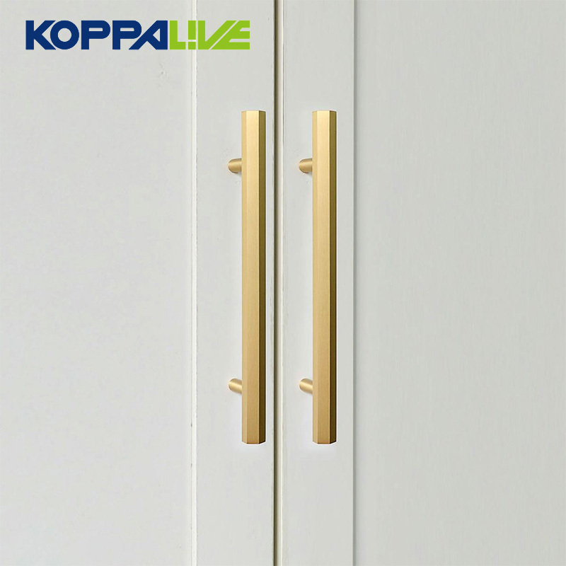 Koppalive Minimalist Hex Furniture Handles Knobs Gold Drawer Solid Brass Hexagonal T Bar Cabinet Pull