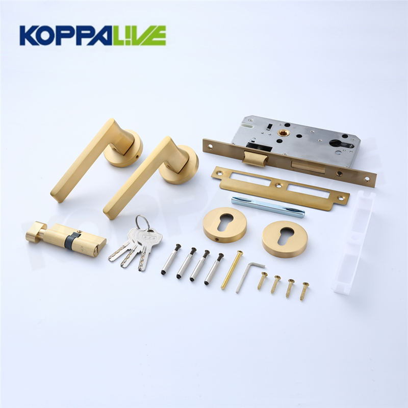 Koppalive Luxury European Bedroom Kitchen Brass Mortise Door Lock Set Privacy Passage Lever Door Handle Knob