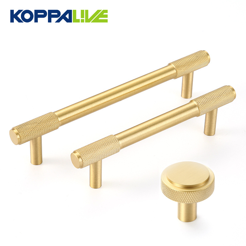 Koppalive Knurling Solid Brass Hardware Furniture Cabinet Door Kitchen Drawer Handle and Knob Wardrobe Pulls