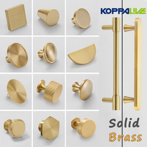 Koppalive Gold Round Brushed Nordic Luxury Kitchen Cupboard Door Pull Knobs Solid Brass Handles for Cabinets and Drawers