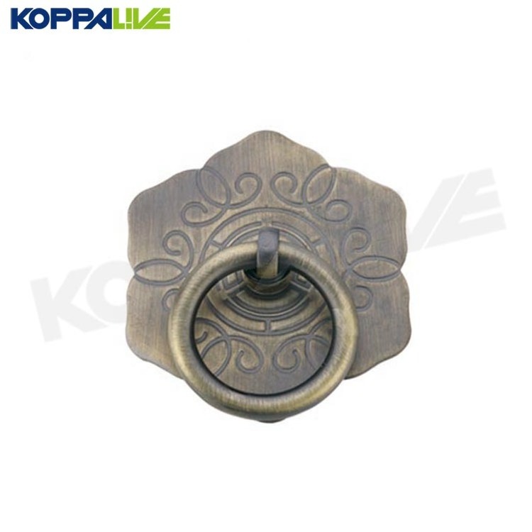 Koppalive Chinese Antique Bronze Gold Brass Furniture Cabinet Bookcase Drawer Knob Drop Ring Pull Handles for drawers