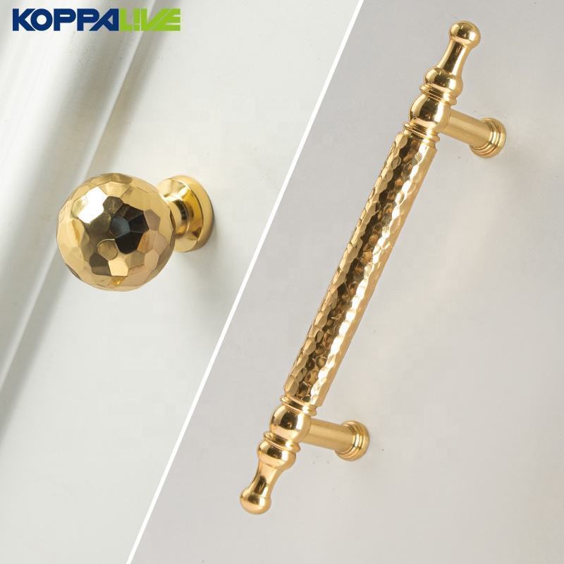 Koppalive Manual Hammered Brass Gold Handle Solid Brass Pull Door Furniture Hardware Kitchen Cabinet Drawer Handles and Knobs