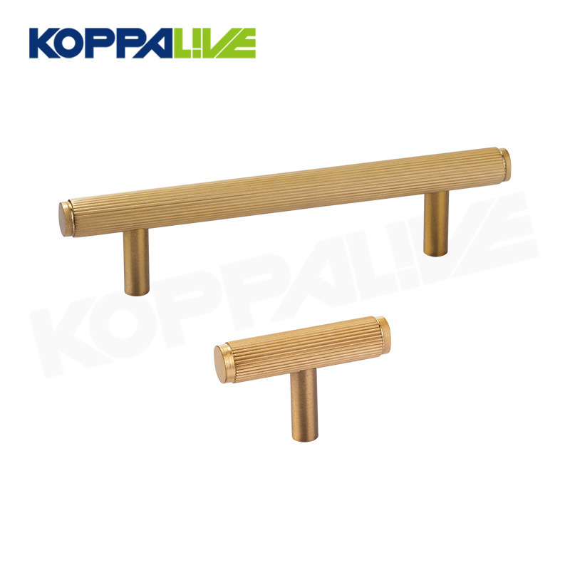 Koppalive Solid Brass Straight Stripes Furniture Handles Linear Knurled Brushed Cupboard Cabinet T Bar Knobs and Pulls