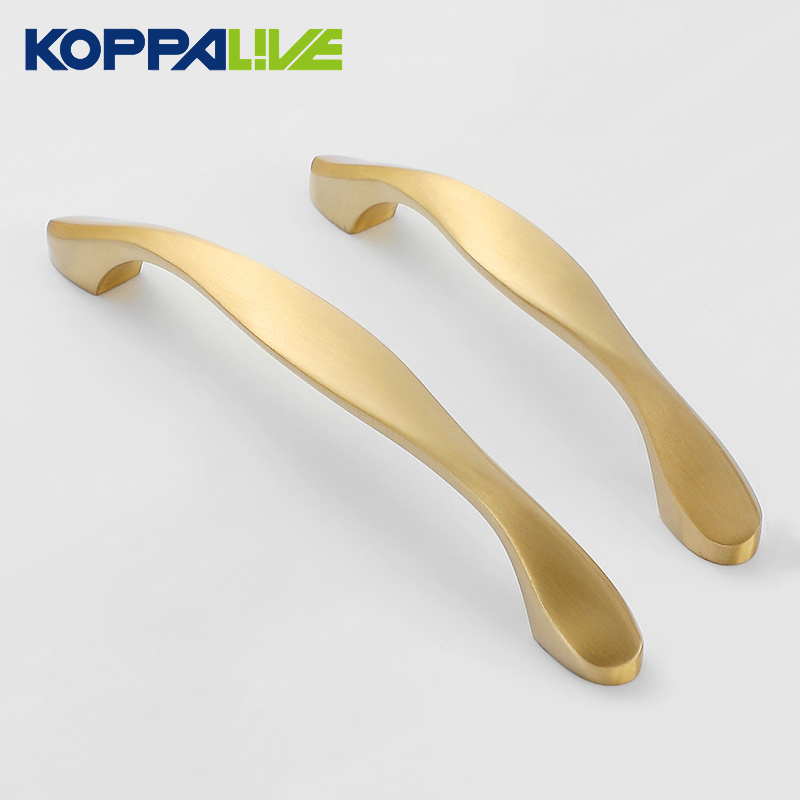 Koppalive Twist cabinet hardware handle modern gold brass drawer pull kitchen cabinet handles for furniture