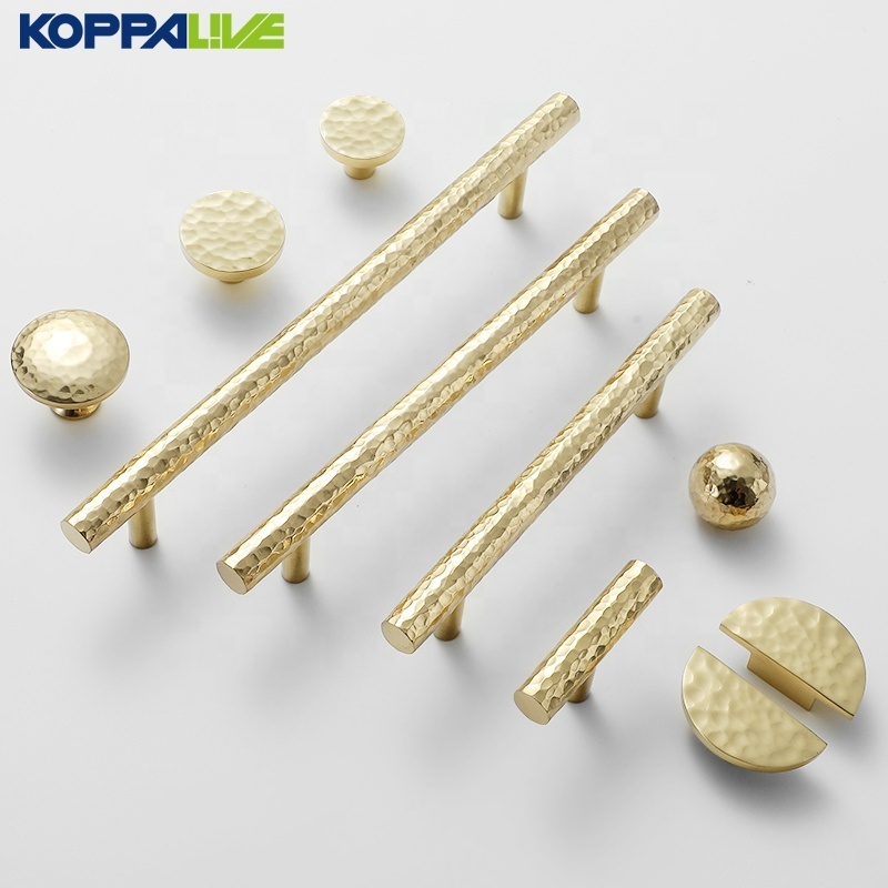 Koppalive Deluxe Gold Kitchen Cabinet Door Closet Handle Ball Drawer Knob Fancy Hammered Solid Brass Hardware Cabinet Pulls