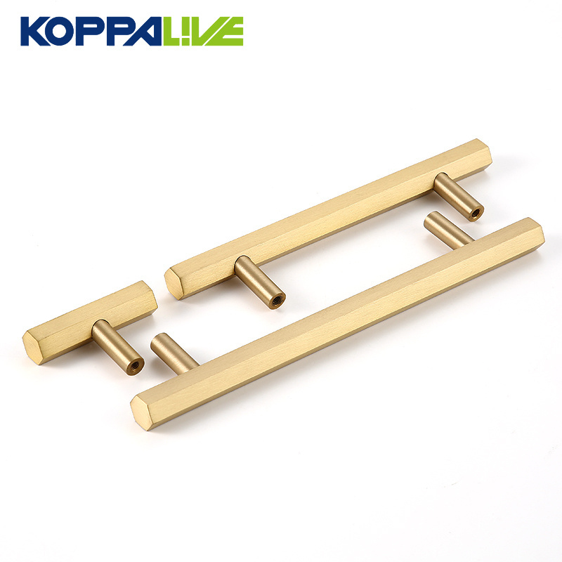 Koppalive Minimalist Hex Furniture Handles Knobs Gold Drawer Solid Brass Hexagonal T Bar Cabinet Pull