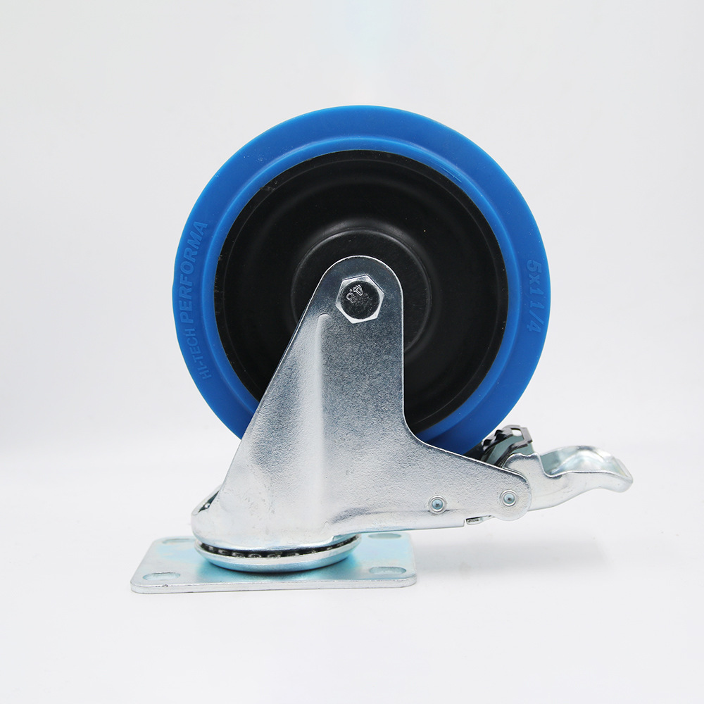 Blue soft elastic Thermoplastic rubber industrial wheel with locks Hand trolley wheel caster Medium duty casters wheel