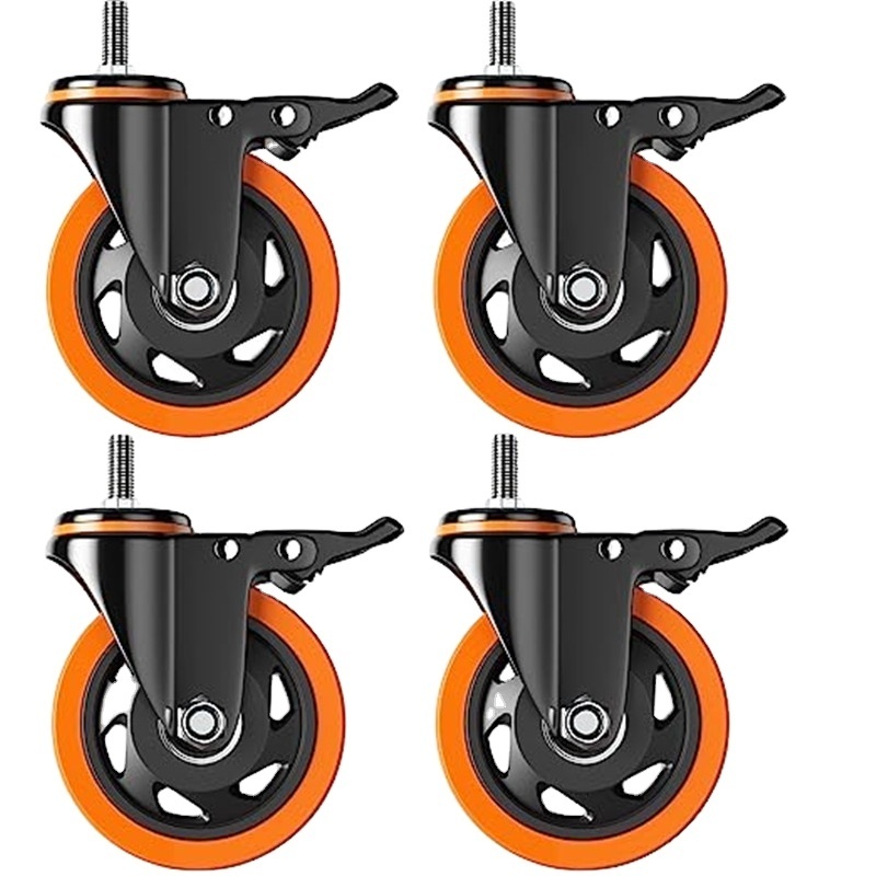 Heavy duty caster industrial castors roller orange pu wheel 4 inch plate caster heavy duty wheel with brake