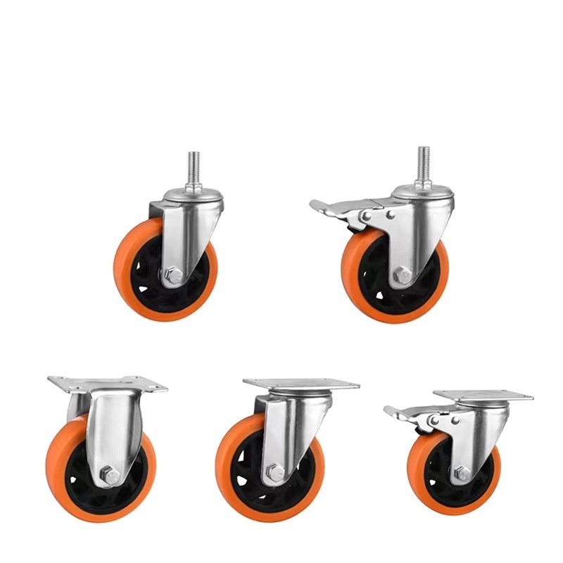 Heavy duty caster industrial castors roller orange pu wheel 4 inch plate caster heavy duty wheel with brake