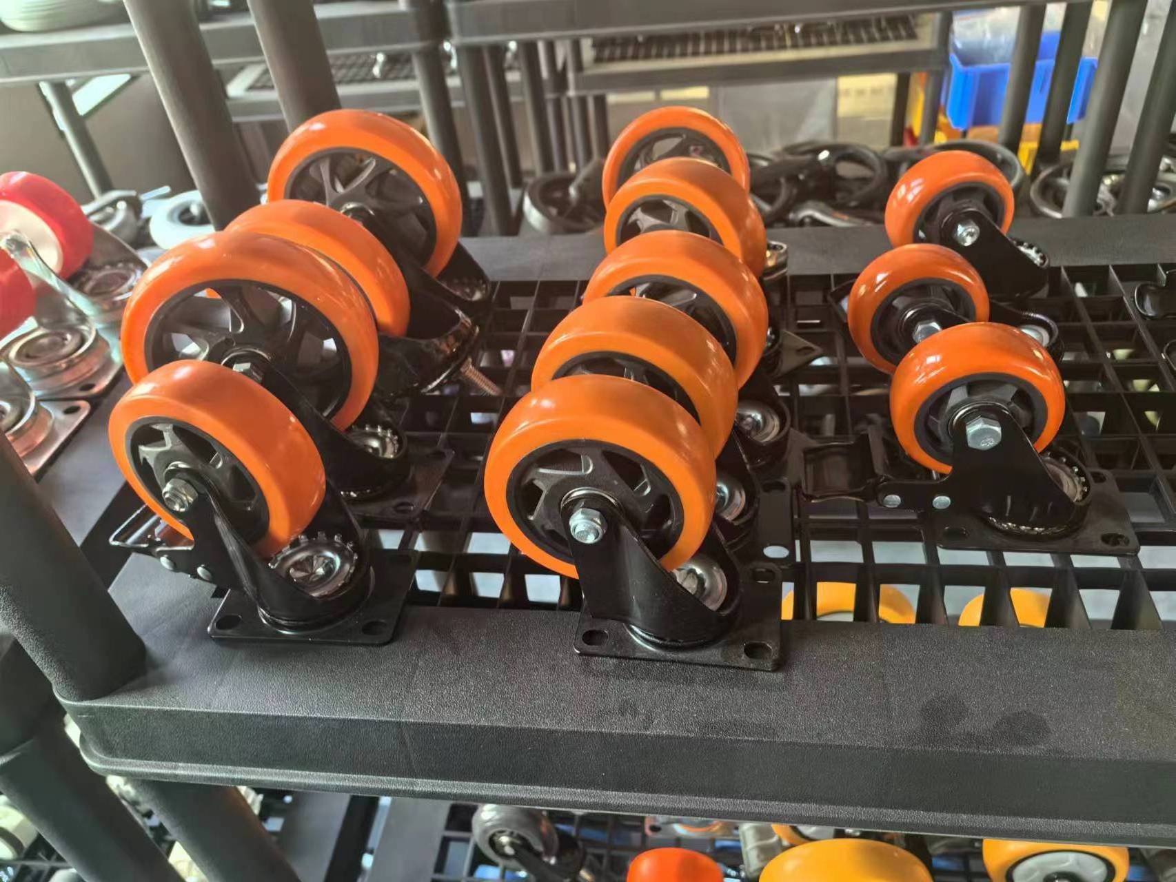 Heavy duty caster industrial castors roller orange pu wheel 4 inch plate caster heavy duty wheel with brake