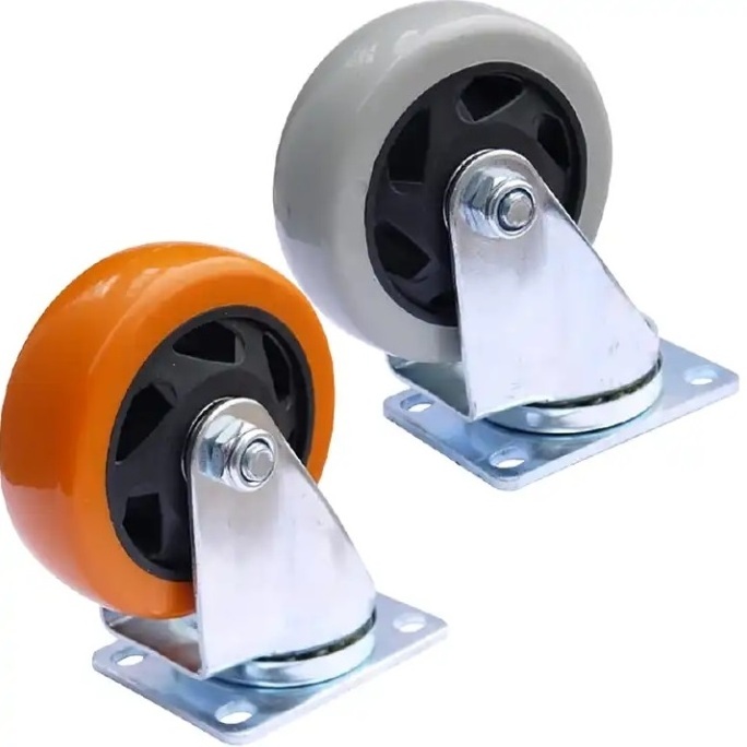 4 Inch Orange Polyurethane Castors Top Plate Swivel Wheels Industrial Casters with Brake