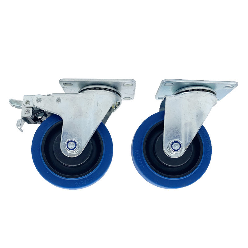 100mm soft elastic rubber industrial caster wheel 4 inch blue rubber Wheel Medium heavy duty Castor