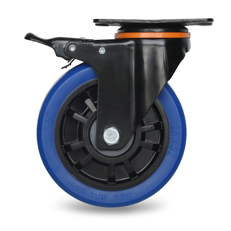 Heavy Load 100mm Caster Trolley Wheels Heavy Duty With Brake PU Caster Wheels 4 Inch