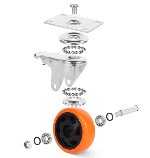 4 Inch Orange Polyurethane Castors Top Plate Swivel Wheels Industrial Casters with Brake