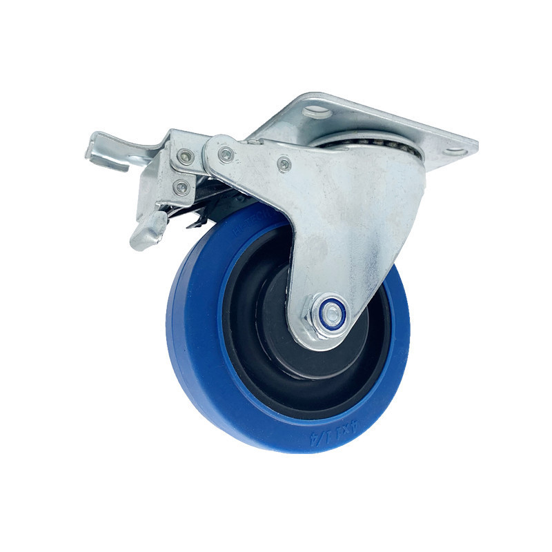 100mm soft elastic rubber industrial caster wheel 4 inch blue rubber Wheel Medium heavy duty Castor