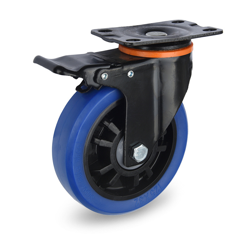 Heavy Load 100mm Caster Trolley Wheels Heavy Duty With Brake PU Caster Wheels 4 Inch