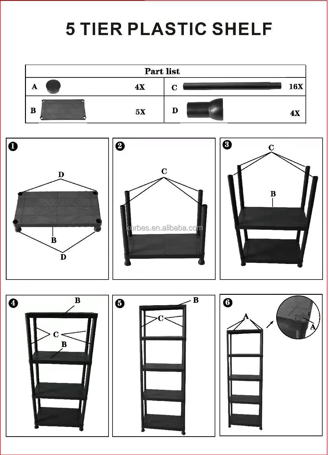 Warehouse Store Home Garage Plastic Shelving  Storage Shelves Rack Plastic Shelf Unit 5 Layer