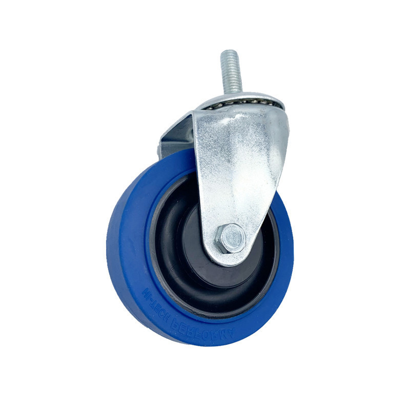 100mm soft elastic rubber industrial caster wheel 4 inch blue rubber Wheel Medium heavy duty Castor