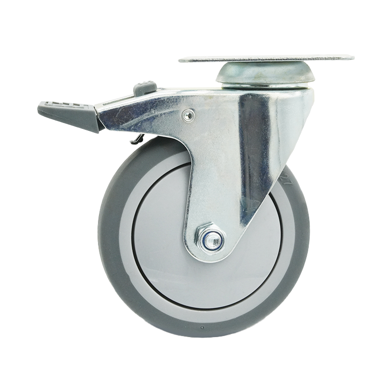 5 Inch Plate Stem TPR Caster Wheel for Carts Trolley With Brakes Top Locking Medium Duty Caster