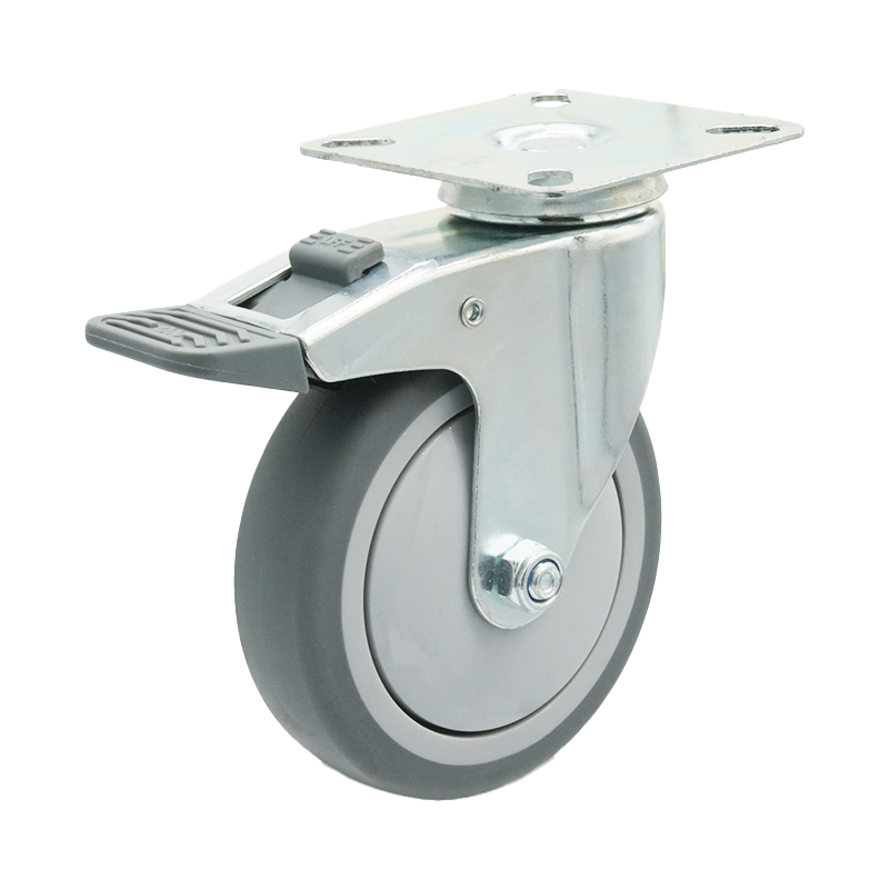 5 Inch Plate Stem TPR Caster Wheel for Carts Trolley With Brakes Top Locking Medium Duty Caster