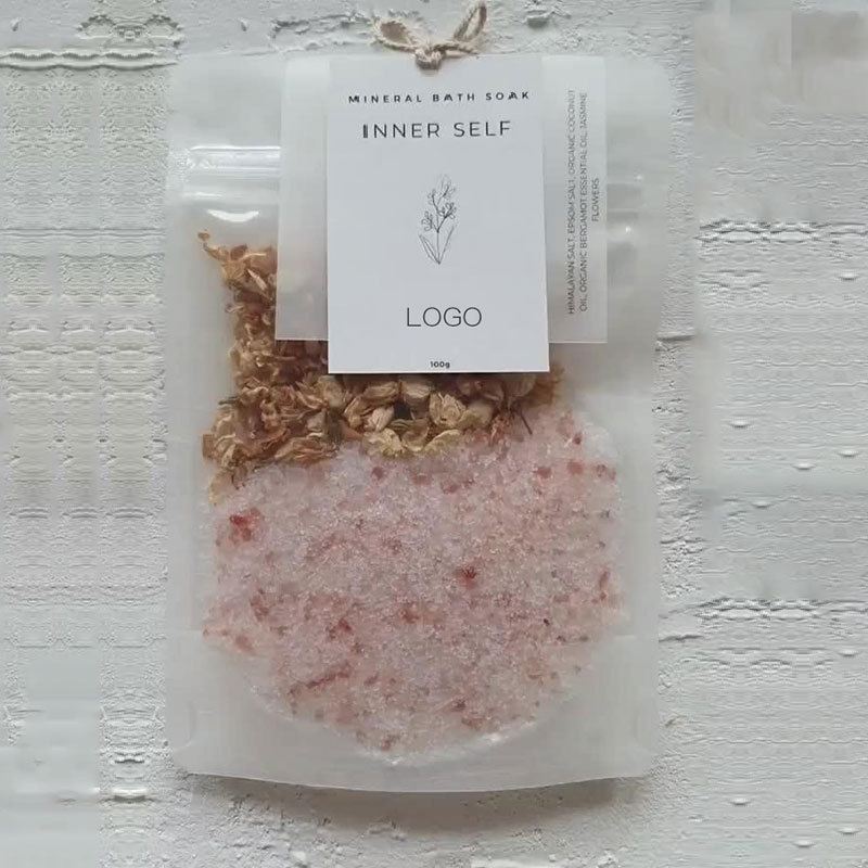 OED Private Label Luxury Packaging Bath Soaking Crystal Pink Salt Natural Organic Himalayan Bath Salts With Flowers