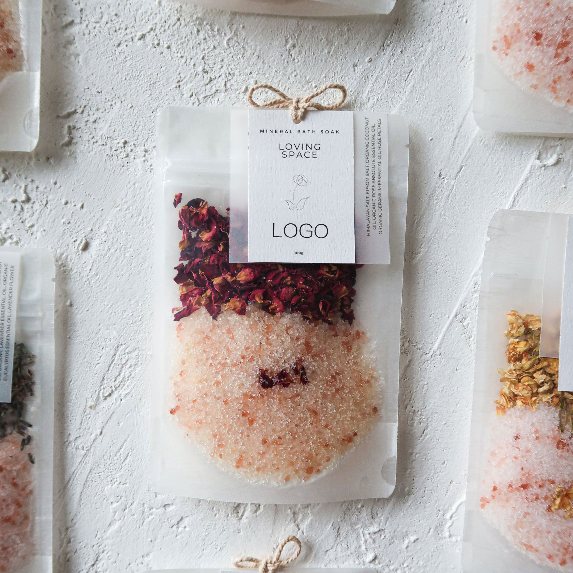 OED Private Label Luxury Packaging Bath Soaking Crystal Pink Salt Natural Organic Himalayan Bath Salts With Flowers