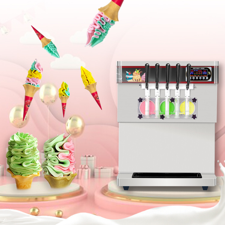 Bench top multi 5 flavors soft ice cream making machine frozen yogurt milkshake softy serve ice cream vending machine