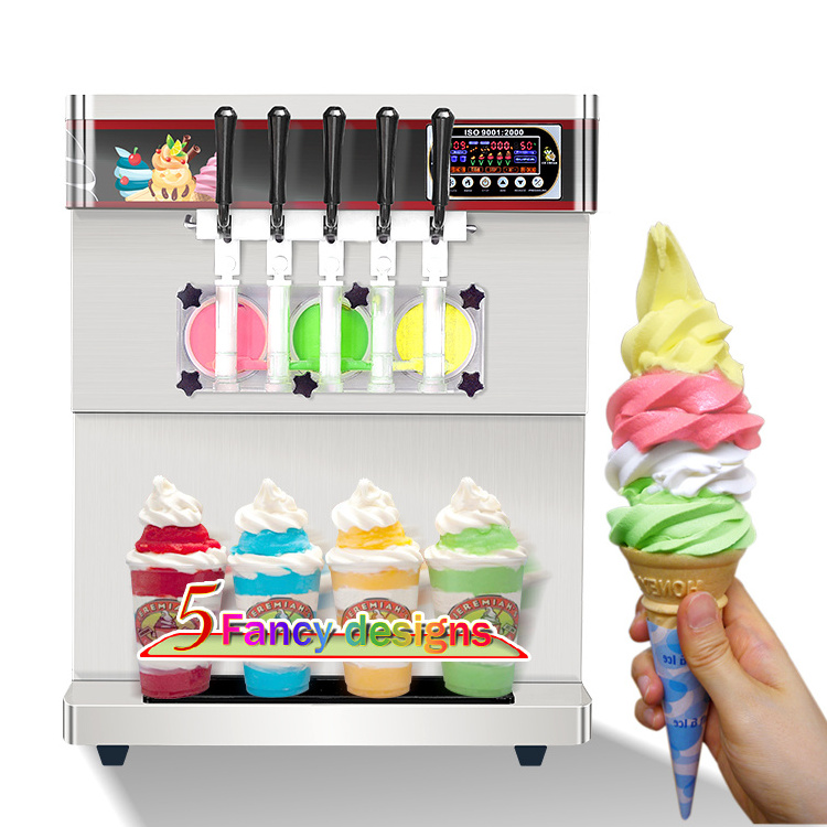 Bench top multi 5 flavors soft ice cream making machine frozen yogurt milkshake softy serve ice cream vending machine