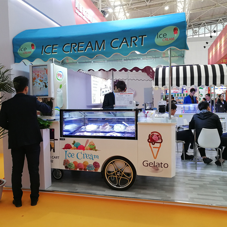 Luxury trailer ice cream cart kiosk with display freezer shopping mall trade show snack bar mobile food cart with wheels