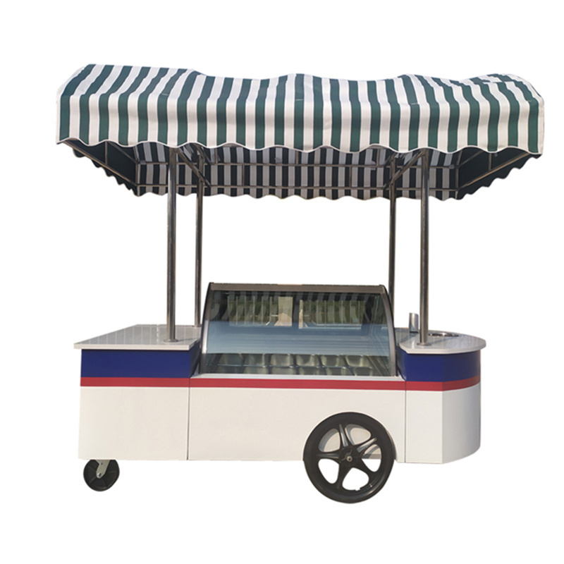 Luxury trailer ice cream cart kiosk with display freezer shopping mall trade show snack bar mobile food cart with wheels