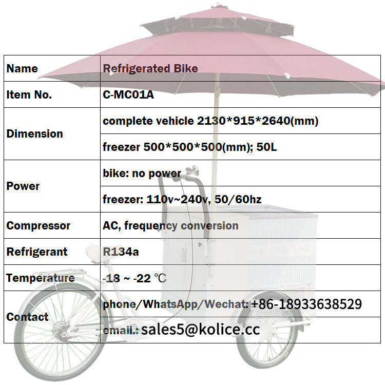 Hot sell refrigerated bike with 220v AC freezer electric ice cream motor tricycle three wheeler commercial bicycle food cart