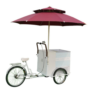 Hot sell refrigerated bike with 220v AC freezer electric ice cream motor tricycle three wheeler commercial bicycle food cart