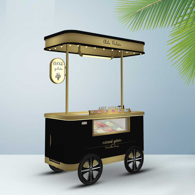 Mobile gelato ice cream cart / popsicle ice cream cart beach hand push cart freezer italian gelato display for sale with ce