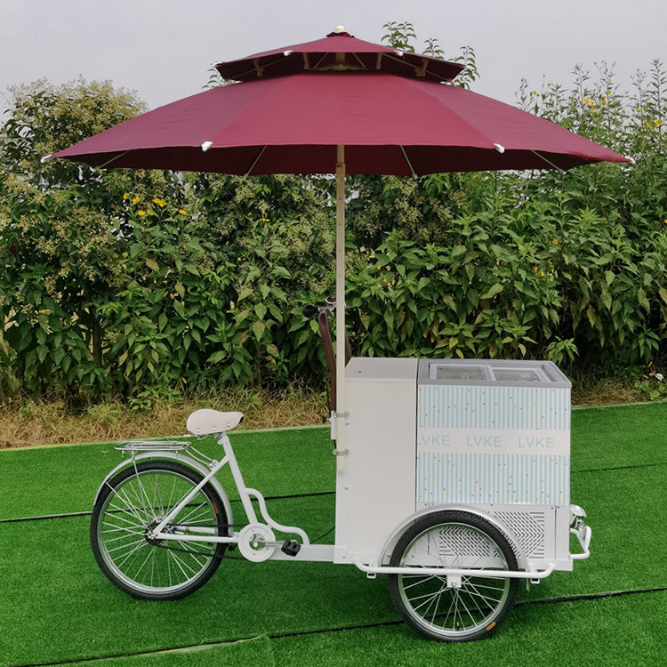 Hot sell refrigerated bike with 220v AC freezer electric ice cream motor tricycle three wheeler commercial bicycle food cart