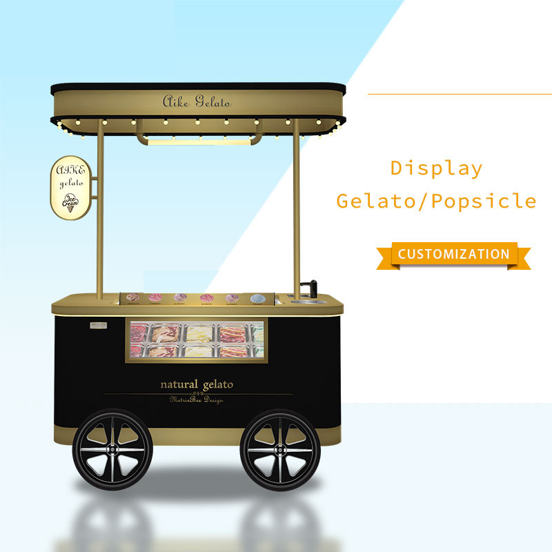 Mobile gelato ice cream cart / popsicle ice cream cart beach hand push cart freezer italian gelato display for sale with ce