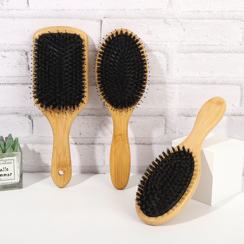 Friendly Top Selling Customized Natural Bamboo Hairbrush Boar Bristle Eco Oval Paddle Hair Brush