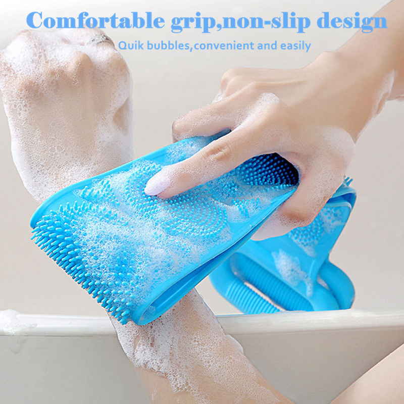 Hot Sell Silicone Bath Body Brush Exfoliating Long Silicone Bath Belt Back Body Scrubber for Shower