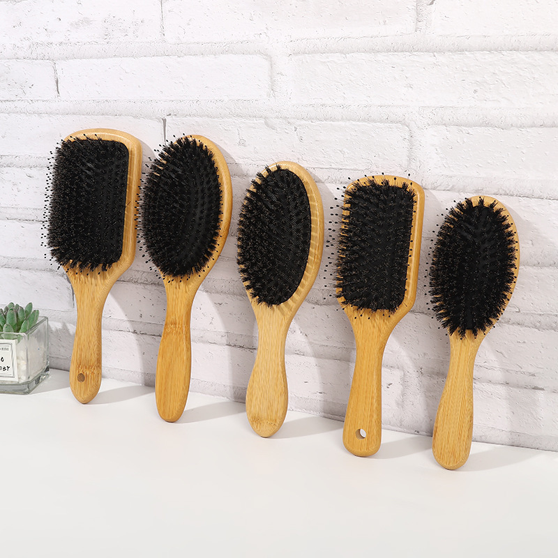 Friendly Top Selling Customized Natural Bamboo Hairbrush Boar Bristle Eco Oval Paddle Hair Brush