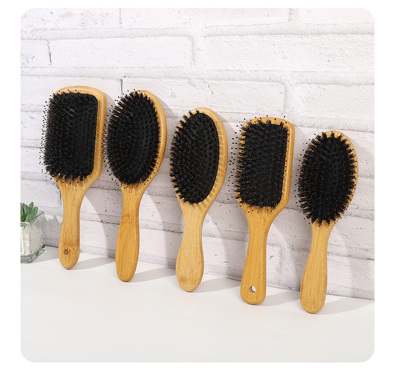 Friendly Top Selling Customized Natural Bamboo Hairbrush Boar Bristle Eco Oval Paddle Hair Brush